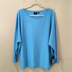 NWT Cyrus Women’s plus 2X blue Tight Knit V-Neck Dolman Sleeve Sweater Top